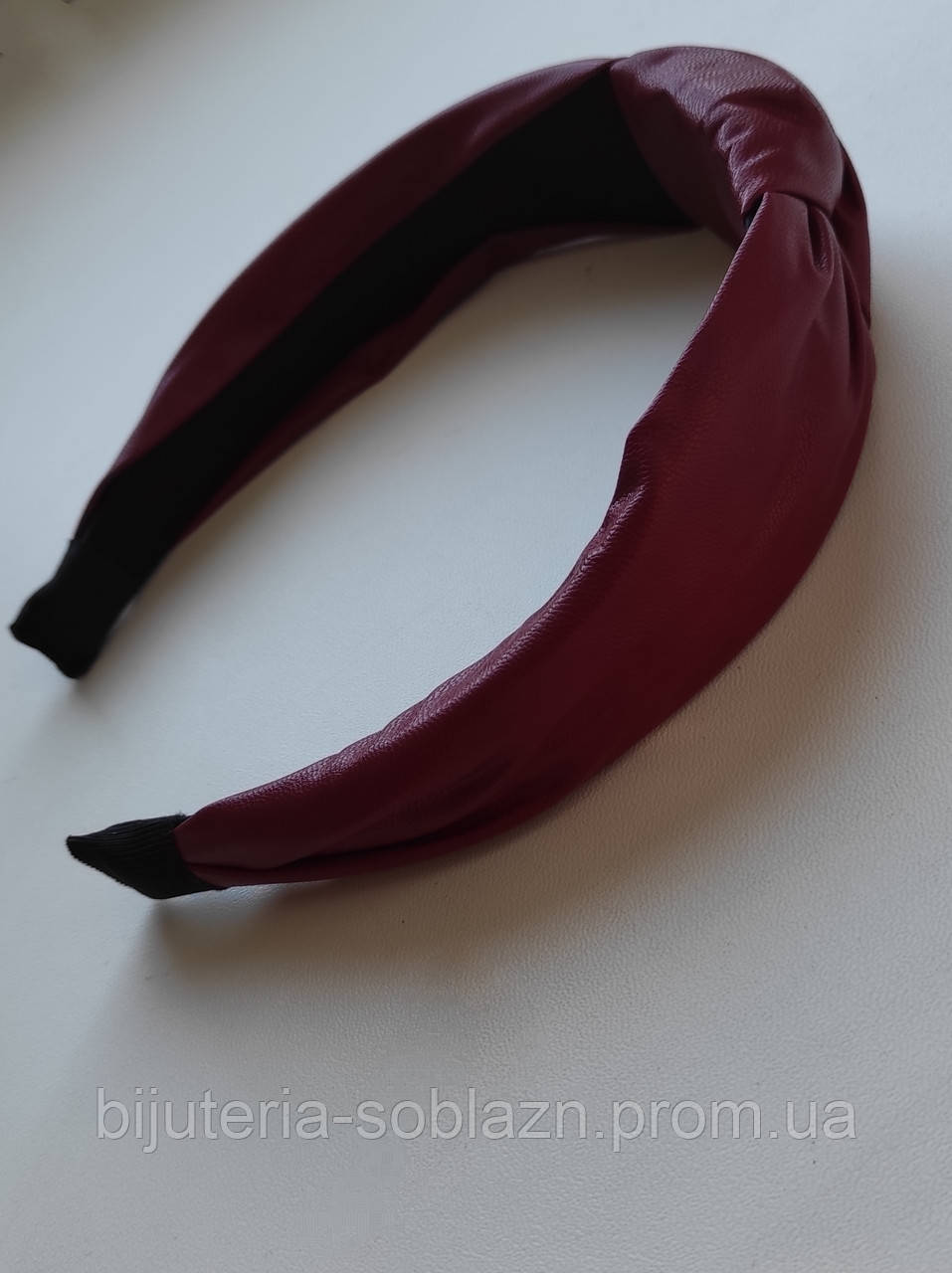 Красный Бордовый обруч для волос экокожа чалма широкий с узлом без зубцов - фото 6 - id-p1013401640