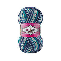 Пряжа Alize Superwash Comfort (Супервош Комфорт) 7708 синий меланж (носочная, нитки для вязания, полушерсть)