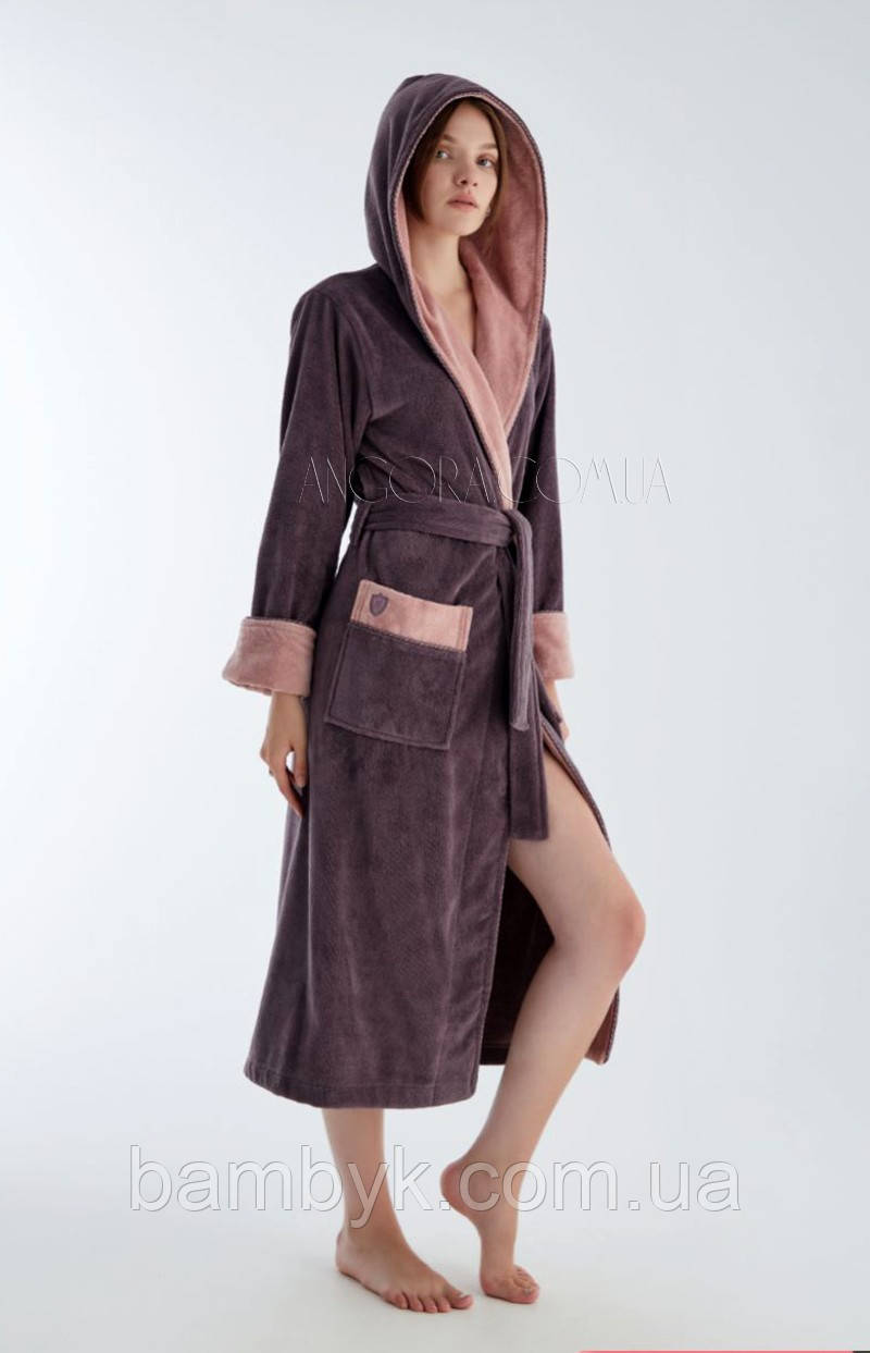 Довгий махровий халат з капюшоном Nusa (новинка) NS-4145 фрез