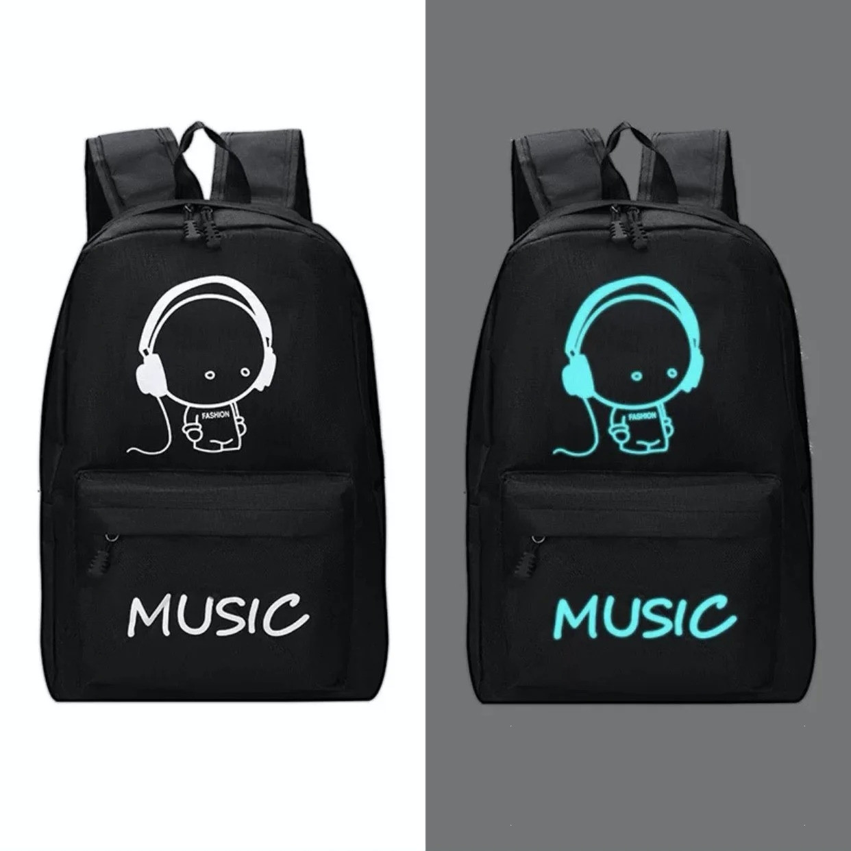 Дефект! Фосфорний рюкзак шкільний портфель чоловічий жіночий світиться Music, фото 1