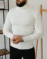 Мужской базовый гольф шерстяной белый M L XL ХXL (46 48 50 52) водолазка свитер тёплый