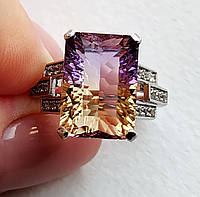 Кольцо с натуральным боливийским аметрином 6.55 ct и белыми топазами Размер 17