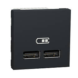 Unica New розетка подвійна USB 2,1 А 2 модуля антрацит Schneider Electric, NU341854