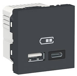 Unica New подвійна USB розетка A+C антрацит Schneider Electric, NU301854