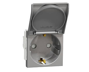 Unica New розетка з кришкою із заземленням зі шторками алюміній Schneider Electric, NU303730TA