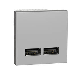 Unica New розетка подвійна USB 2,1 А 2 модуля алюміній Schneider Electric, NU341830