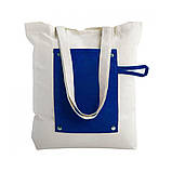 Сумка шопер жіноча під принт для покупок бавовняна (38х42×7(дно) см) саржа 240 г/кв. м з синім кишенею, фото 2