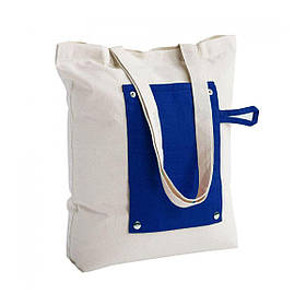 Сумка шопер жіноча під принт для покупок бавовняна (38х42×7(дно) см) саржа 240 г/кв. м з синім кишенею