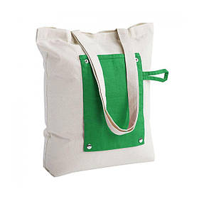 Сумка шопер жіноча складана для покупок під принт (38х42×7(дно) см) саржа 240 г/м2.м із зеленим клапаном