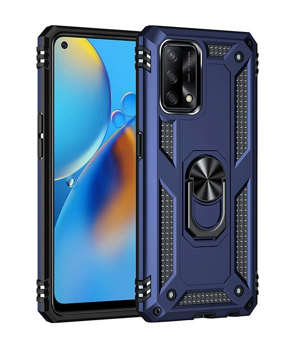 Протиударний чохол бампер із кільцем підставкою для Oppo A74 синій