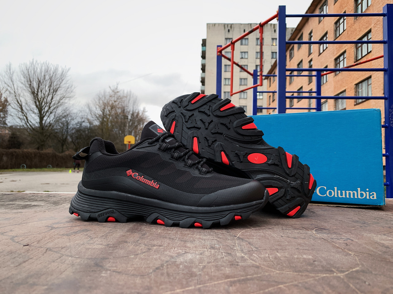 Чоловічі кросівки Columbia на флісі Black Red чорні з червоним