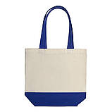 Еко-сумка із бавовни саржа стильна двокольорова з яскравими ручками (43х40х14см) 240 г/кв.м незабарвлена з синім, фото 5