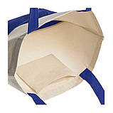 Еко-сумка із бавовни саржа стильна двокольорова з яскравими ручками (43х40х14см) 240 г/кв.м незабарвлена з синім, фото 4