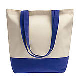 Еко-сумка із бавовни саржа стильна двокольорова з яскравими ручками (43х40х14см) 240 г/кв.м незабарвлена з синім, фото 2