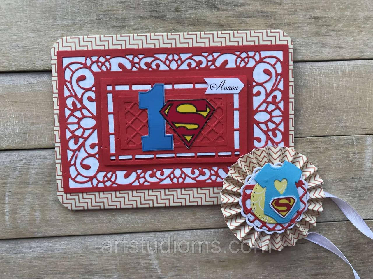 Конверт та ножиці для першого локона "Супергерой"