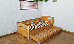 Односпальне ліжко з шухлядами та зашиванням вилоги до підлоги з масиву дерева "Марта", фото 2