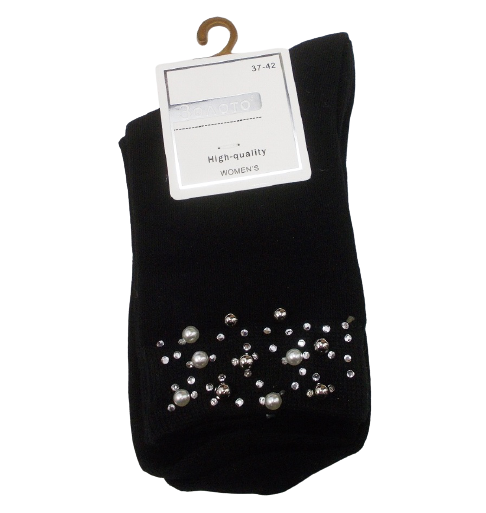 Шкарпетки зі стразами та намистинами Золото У212 37-42 чорні, фото 1