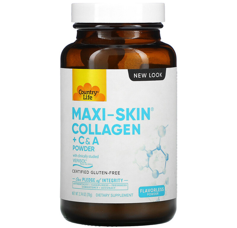Колаген з вітамінами А і З Country Life, Tri Layer "Maxi-Skin Collagen + C&A" в порошку (78 р)