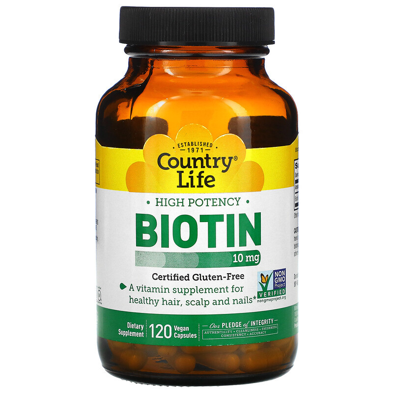 Біотин Country Life "Biotin" 10 мг, високозасвоюваний (120 капсул)