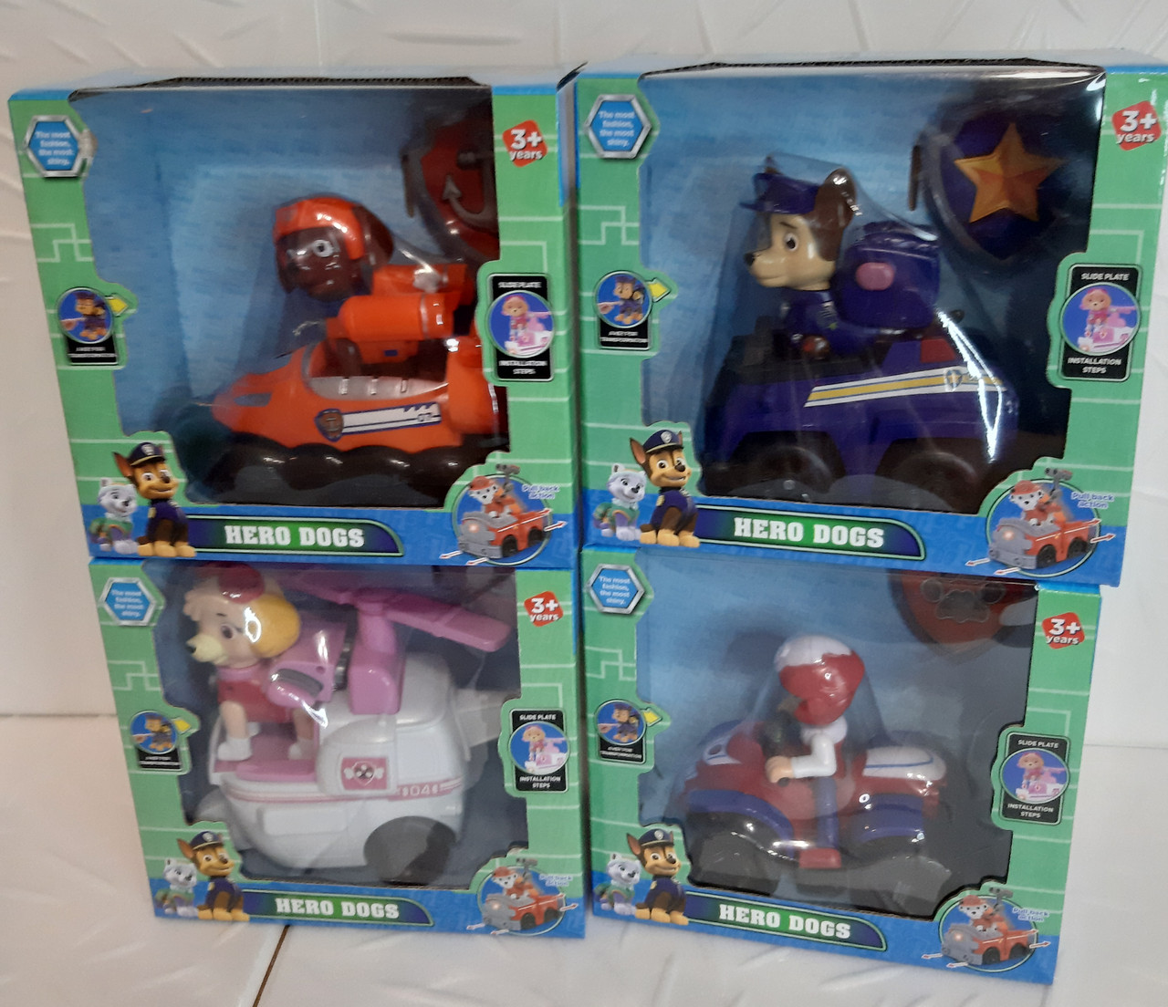 Набір героїв Дитячого патруль з транспортом і рюкзачком 4 шт Скай, Гонщик, Зума, Райдер