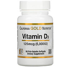 Вітамін D3 California GOLD Nutrition "Vitamin D3" 125 мкг 5000 МО (90 капсул)