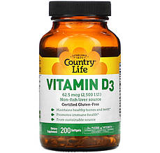 Витамин D3 Country Life "Vitamin D3" 2500 МЕ (200 капсул)