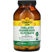 Хелатний гліцинат магнію Country Life "Chelated Magnesium Glycinate" 400 мг (180 таблеток)