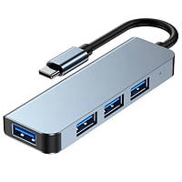 USB 3.1 Type-C хаб розгалужувач на 4x USB 3.0/USB 2.0, BC1.2, метал