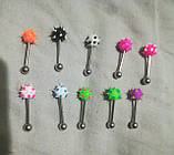 Прикраса для пірсингу язика, губи. Штанга в язик силіконовий їжачок 1 шт., фото 2