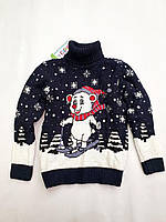 Теплий синій светр на дівчаток Ведмедик 2,3,4,5,6 років