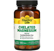 Хелатний магній Country Life "Chelated Magnesium" 250 мг (180 таблеток)