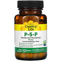 Витамин П-5-Ф Country Life "P-5-P (Pyridoxal 5' Phosphate)" пиридоксаль 5-фосфат, 50 мг (100 таблеток)