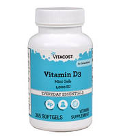 Vitacost Vitamin D3 1000 IU (25 мкг) витамин D3, мини капсулы с сафлоровым маслом 365 капсул