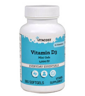 Vitacost Vitamin D3 1000 IU (25 мкг) вітамін D3 міні капсули із сафлоровою олією, 365 капсул