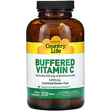 Буферизований вітамін C Country Life "Buffered Vitamin C" покращений, 1000 мг (250 таблеток)