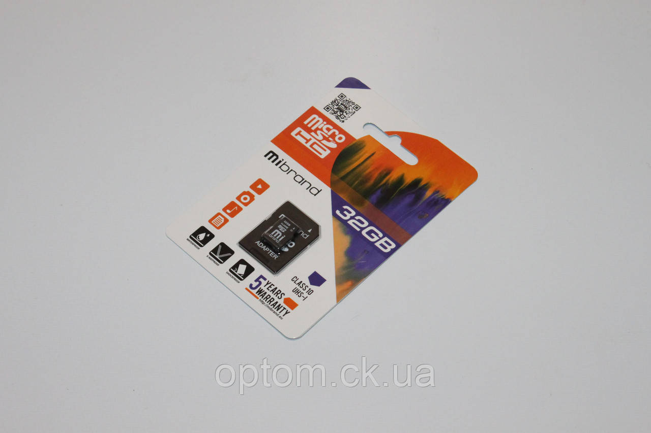Карта пам'яті Mibrand MicroSDHC 32 Gb class 10 UHS-1 (SD адаптер)