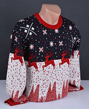 Чоловічий светр з оленями червоний | Чоловічий новорічний джемпер з оленями Туреччина 8018