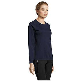 Футболка реглан жіноча приталені під логотип з довгим рукавом Sporty lsl women 150 темно-синій