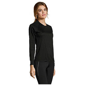 Реглан жіночий приталений спортивний сітка з довгим рукавом Sporty lsl women 150 чорний під принт