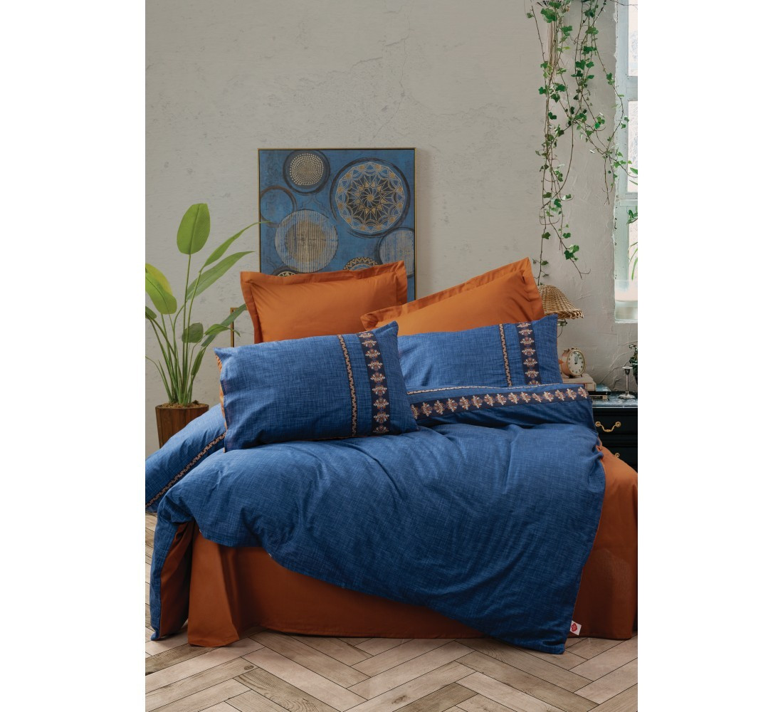 Постільна бельє Cotton Box FOLK ART LUSSO lacivert двоспальний — євро