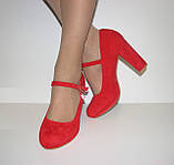 Червоні ошатні жіночі туфлі замшеві на високих підборах із ремінцем розмір 37, фото 3