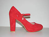 Туфлі жіночі замшеві червоного кольору на високому каблуці з ремінцем 35 37 38, фото 4