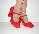 Туфлі жіночі замшеві червоного кольору на високому каблуці з ремінцем 35 37 38, фото 7