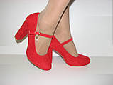 Туфлі жіночі замшеві червоного кольору на високому каблуці з ремінцем 35 37 38, фото 6