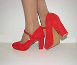 Червоні ошатні жіночі туфлі замшеві на високих підборах із ремінцем розмір 37, фото 2