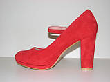 Туфлі жіночі замшеві червоного кольору на високому каблуці з ремінцем 35 37 38, фото 5