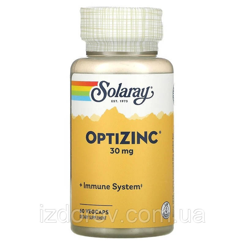 OptiZinc 30 мг Solaray Опті Цинк підтримка імунної та ендокринної системи 60 рослинних капсул