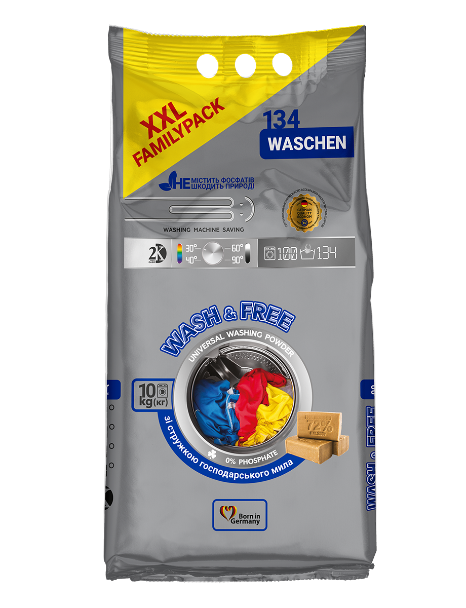 Порошок для прання WASH & FREE 10кг універсальний 2KHORECA