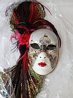 Венеціанська, карнавальна маска з пір'ям павича. Пап'є-маше. Висота - 53 см. Виробництво - Італія.