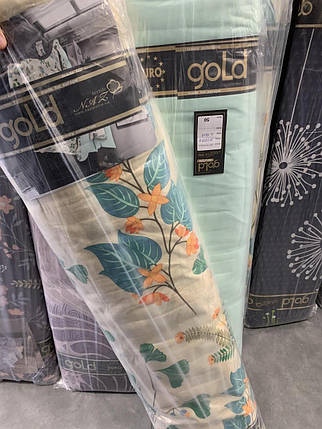 Тканина для постільної білизни Бязь "Gold" Lux GL7833 (A+B) - (50м+50м) рослини на кремовому + блакитний компаньйон, фото 3